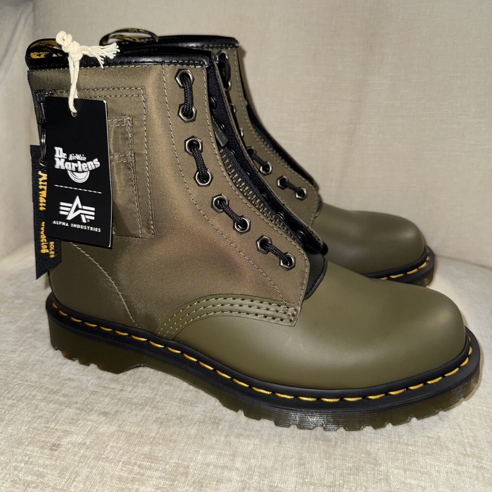 Dr. Martens 1460 Ben Alpha Green Leather Nylon Zip Boots Unisex M 9 W 10 NWT